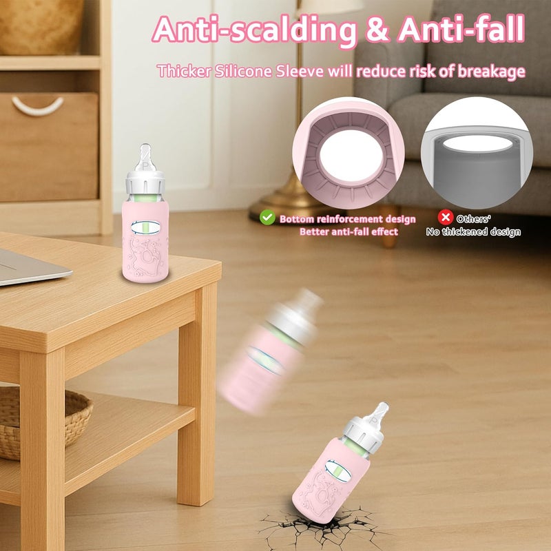 KingKam 4 Pack Silicone Sleeves for Dr. Brown's Glass Baby Bottles, Anti Breakage Baby Bottle Sleeves Holder, Compatible with Dr. Brown's Anti-Colic Options+ Narrow Glass Baby Bottles, 4 oz/120 mL - Image 3